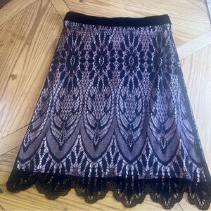 Wendy Hil by Anthropolgie Black Lace Skirt with Pink Lining. Size 10.